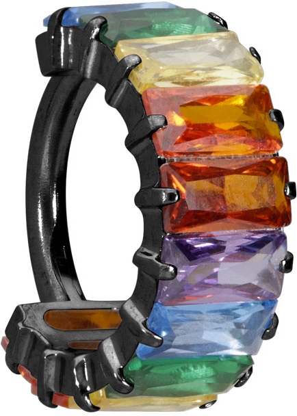 Titanium segment ring clicker SETTED MULTICOLORED CRYSTAL RECTANGLES