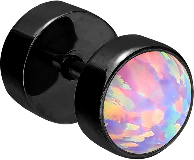 Surgical steel fake plug SYNTHETIC OPAL ++SALE++