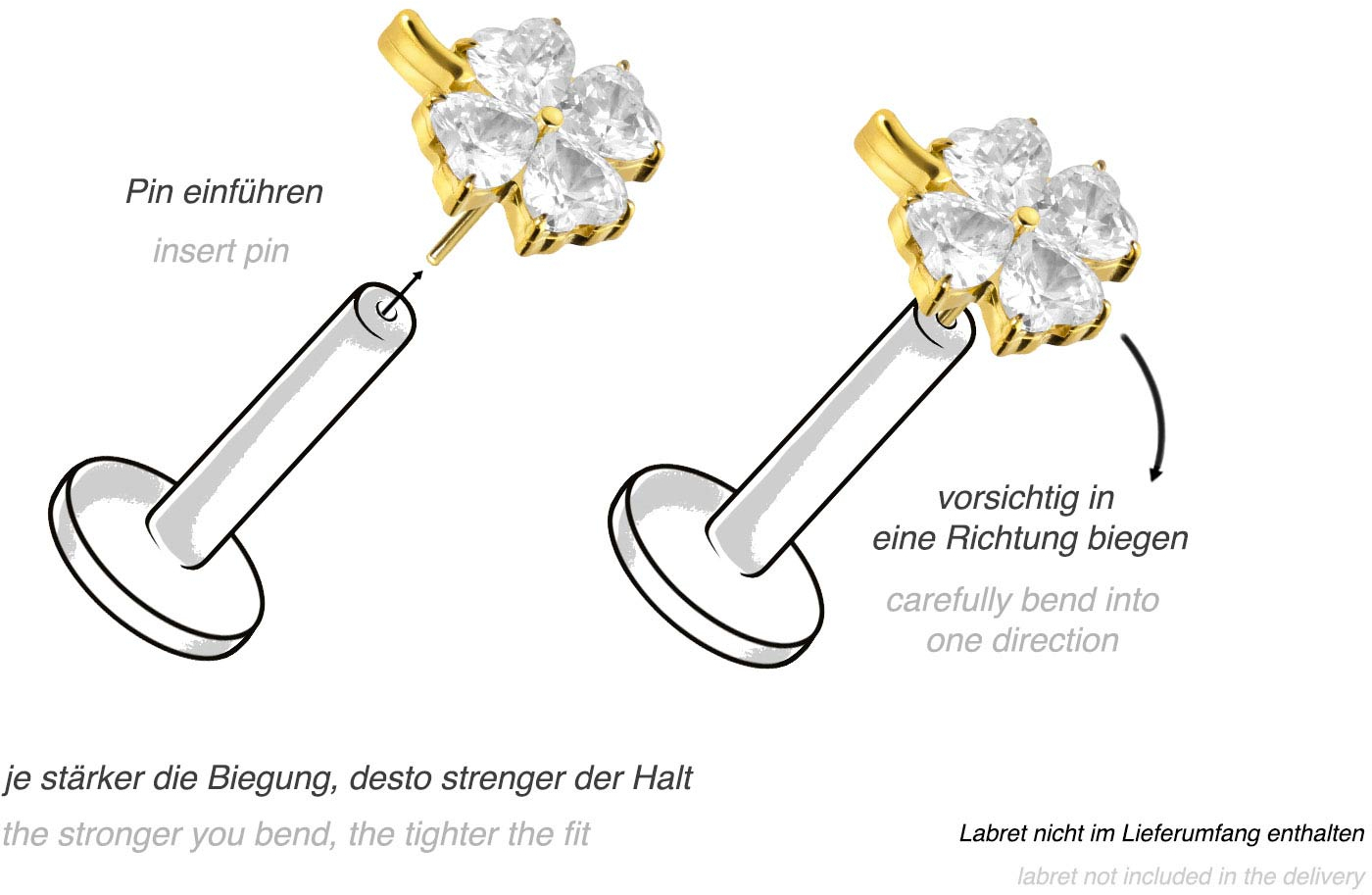 Titanium attachment with push pin CRYSTAL CLOVER LEAF