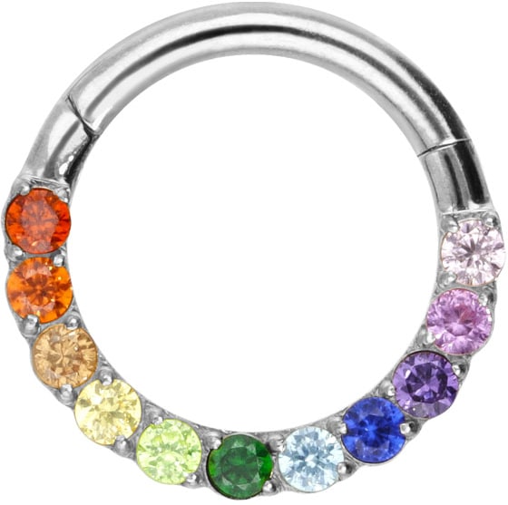 Titanium segment ring clicker SETTED MULTICOLORED CRYSTALS