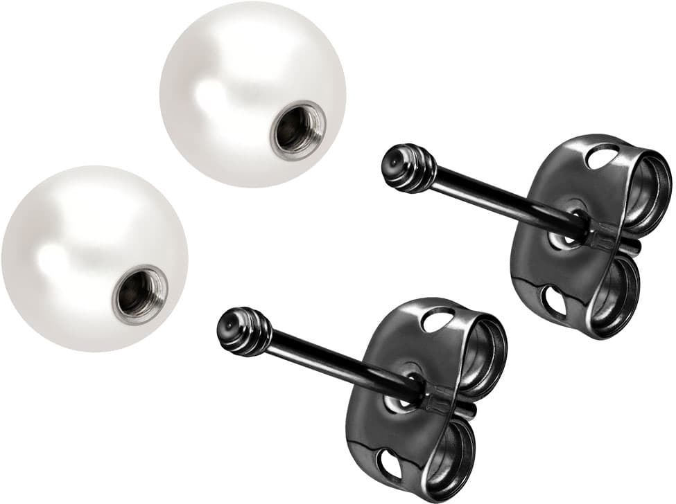 Titanium ear studs GENUINE FRESHWATER PEARL