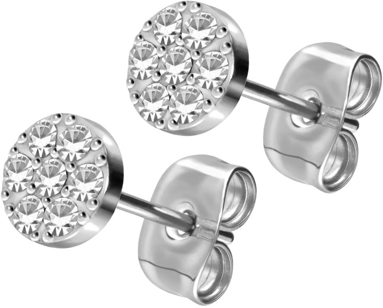 Titanium ear studs DISC + SETTED CRYSTALS