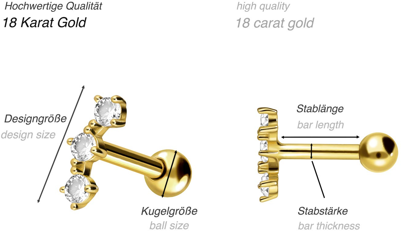 18 carat gold ear piercing 3 CRYSTALS