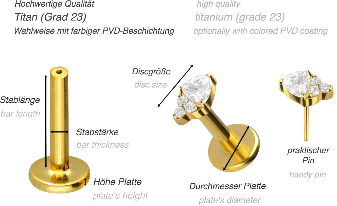 Titanium labret with push fit SETTED CRYSTALS