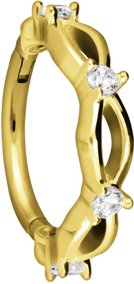 18 carat gold segment ring clicker TWISTED TWICE + CRYSTALS