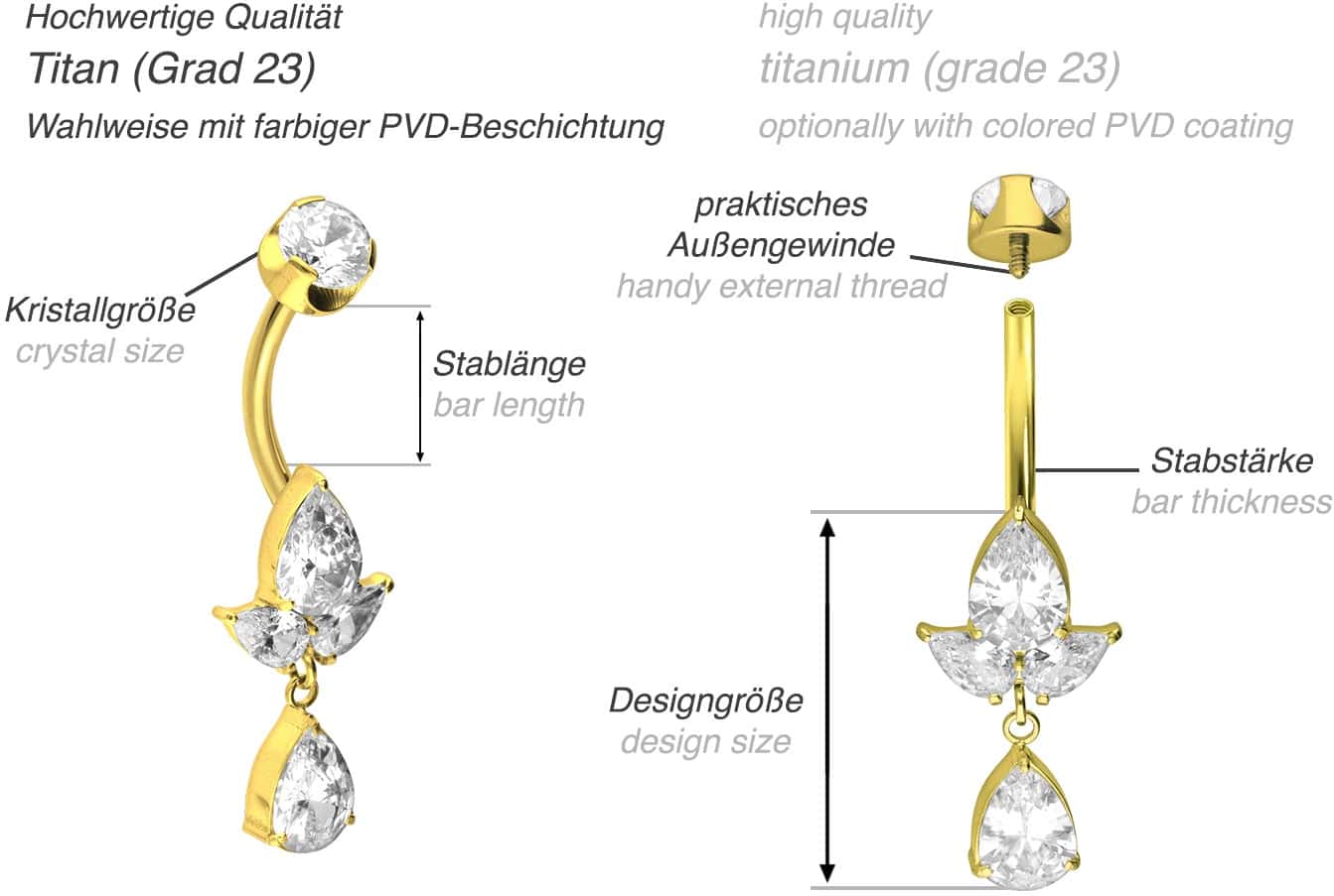 Titanium bananabell with internal thread LOTUS BLOSSOM + CRYSTAL DROP