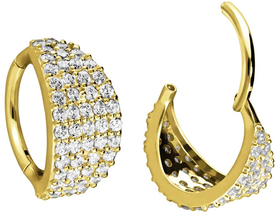 18 carat gold segment ring clicker SETTED CRYSTAL SHIELD