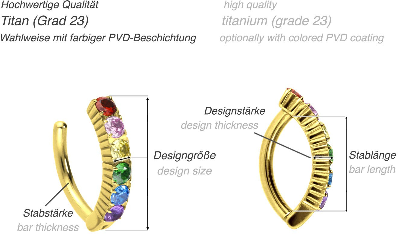 Titan Bauchnabelclicker BOGEN + EINGEFASSTE BUNTE KRISTALLE