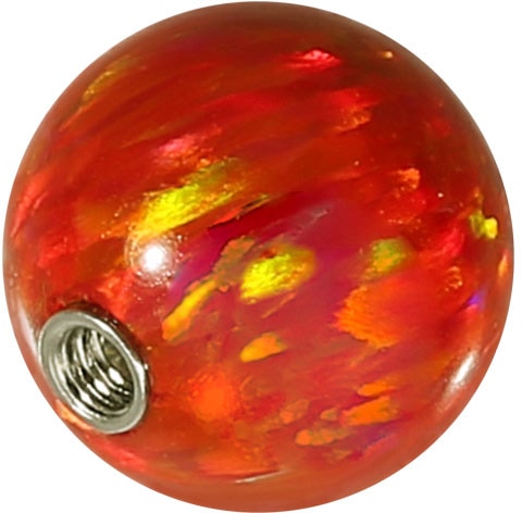 Synthetic opal screw-in ball with surgical steel thread