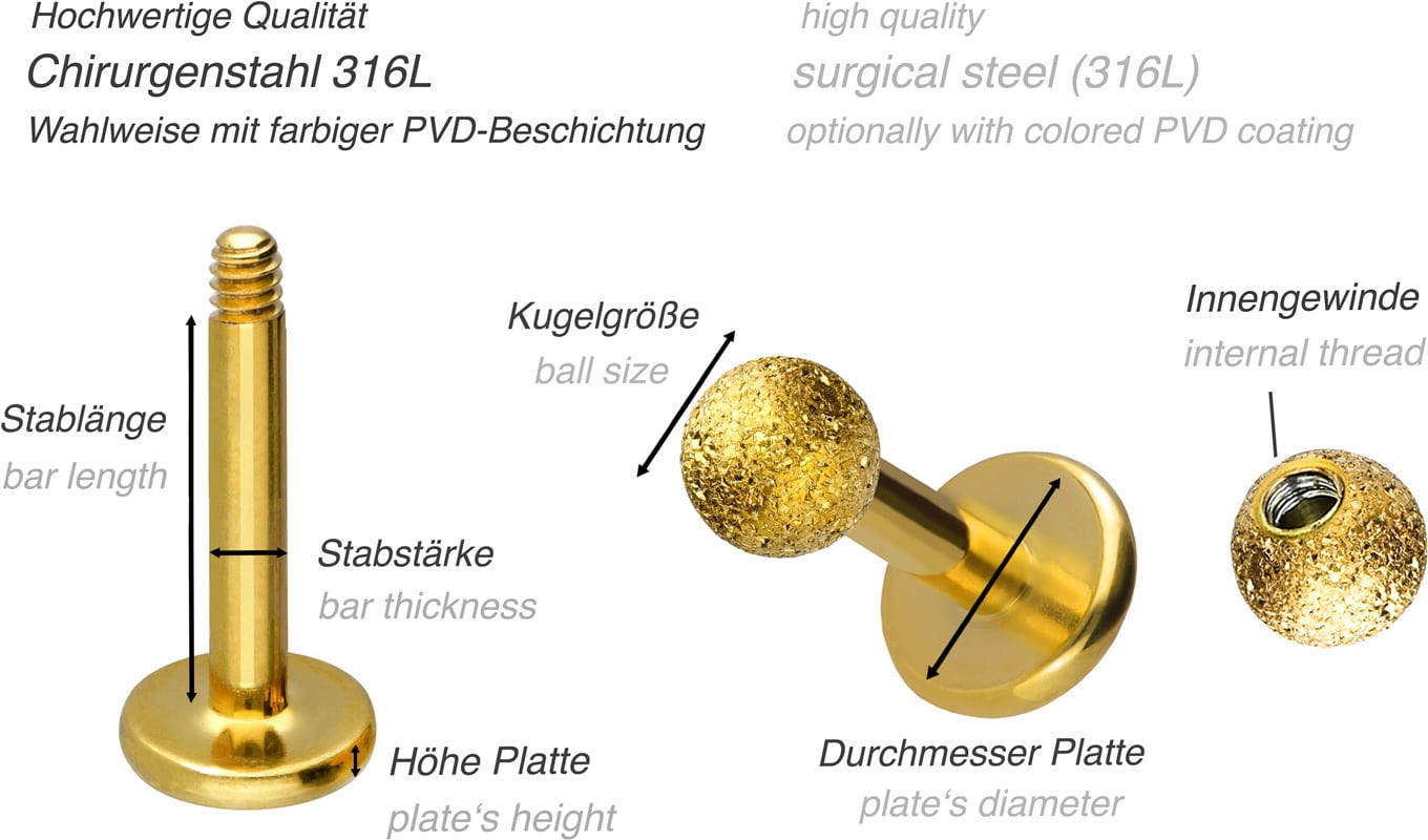 Chirurgenstahl Labret DIAMANTOPTIK