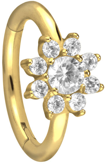 Surgical steel segment ring clicker CRYSTAL FLOWER