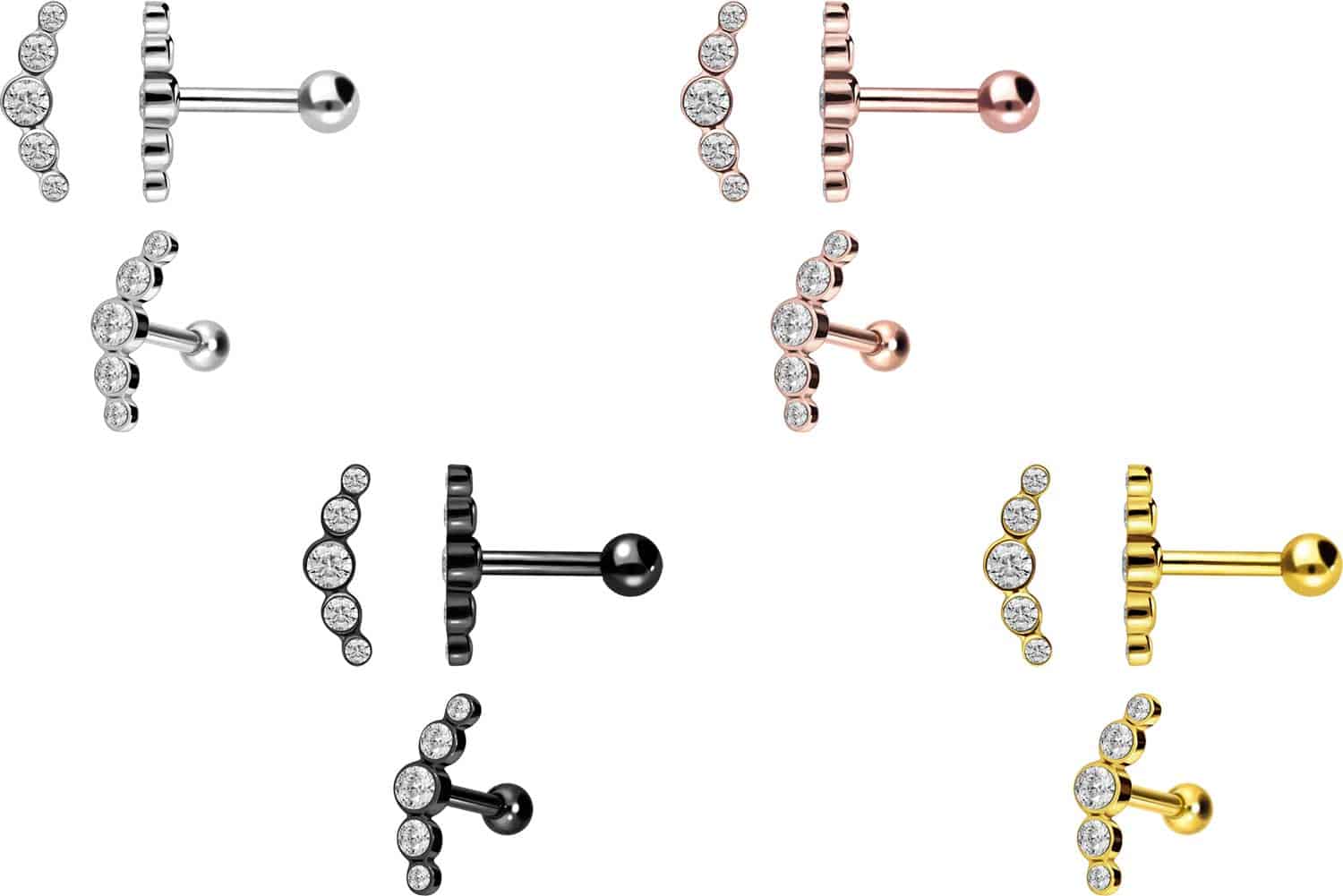 Chirurgenstahl Ohrpiercing 5 KRISTALLE