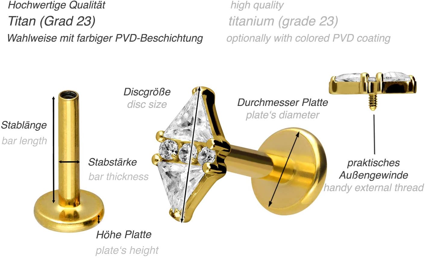 Titan Labret mit Innengewinde KRISTALLRAUTE