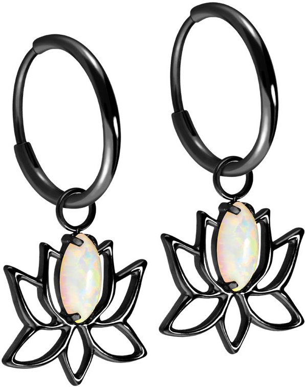 Titanium ear clicker creoles LOTUS BLOSSOM + SYNTHETIC OPAL