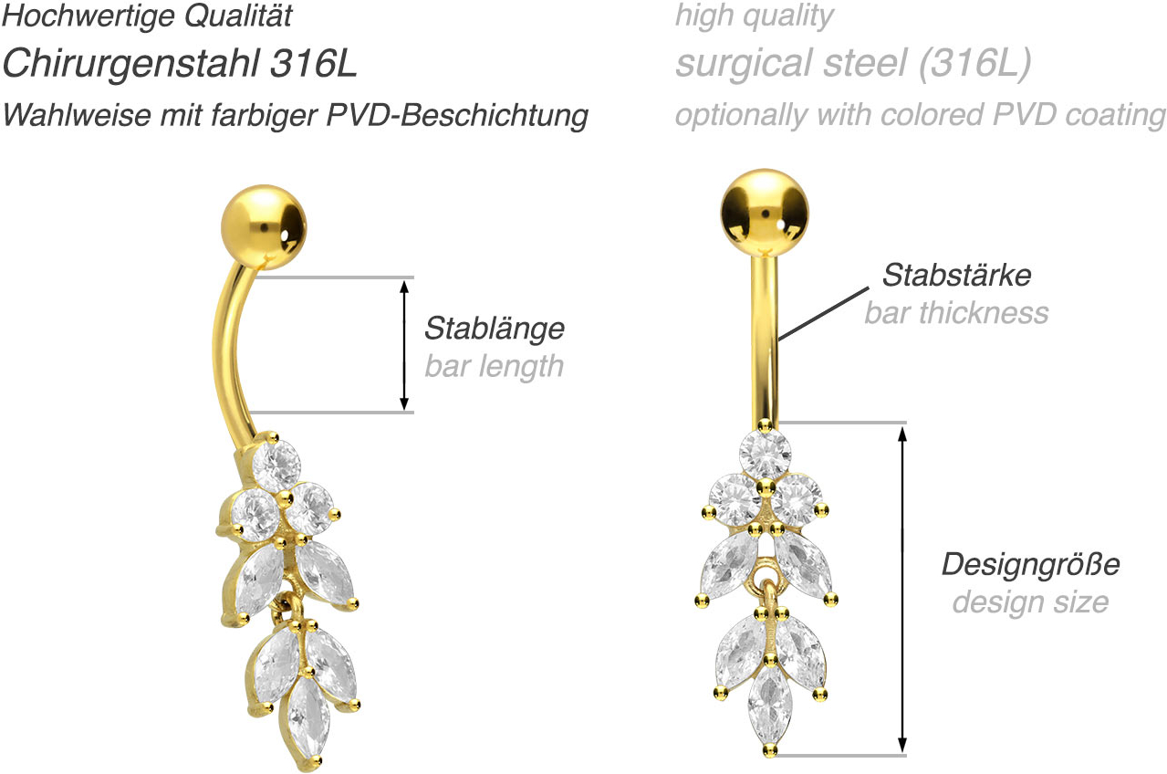 Surgical steel bananabell CRYSTAL LEAVES