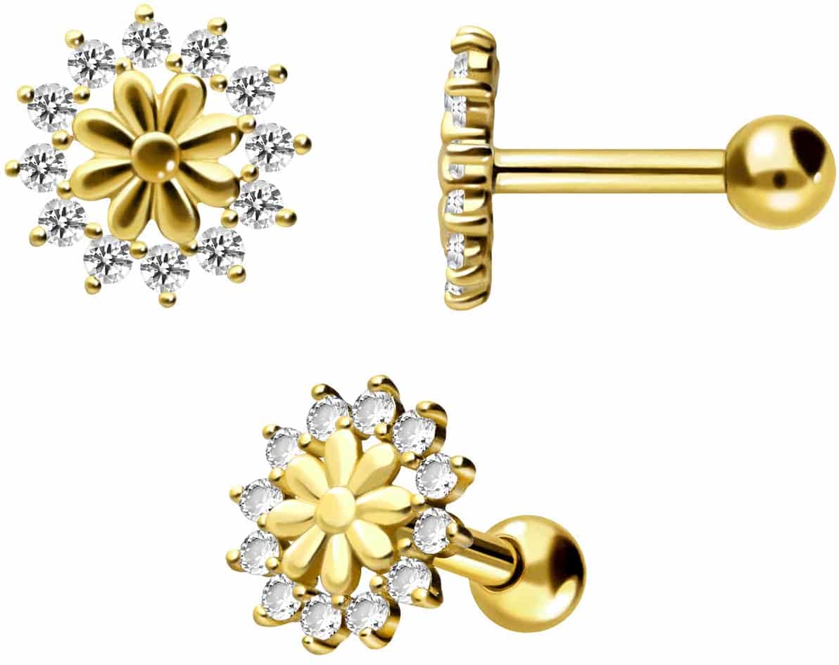 18 Karat Gold Ohrpiercing BLUME + KRISTALLE