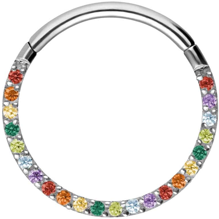 Titanium segment ring clicker SETTED MULTICOLORED CRYSTALS