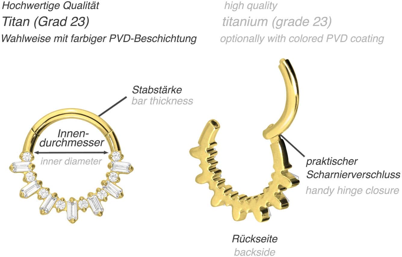 Titanium segment ring clicker CRYSTAL SUNRAYS