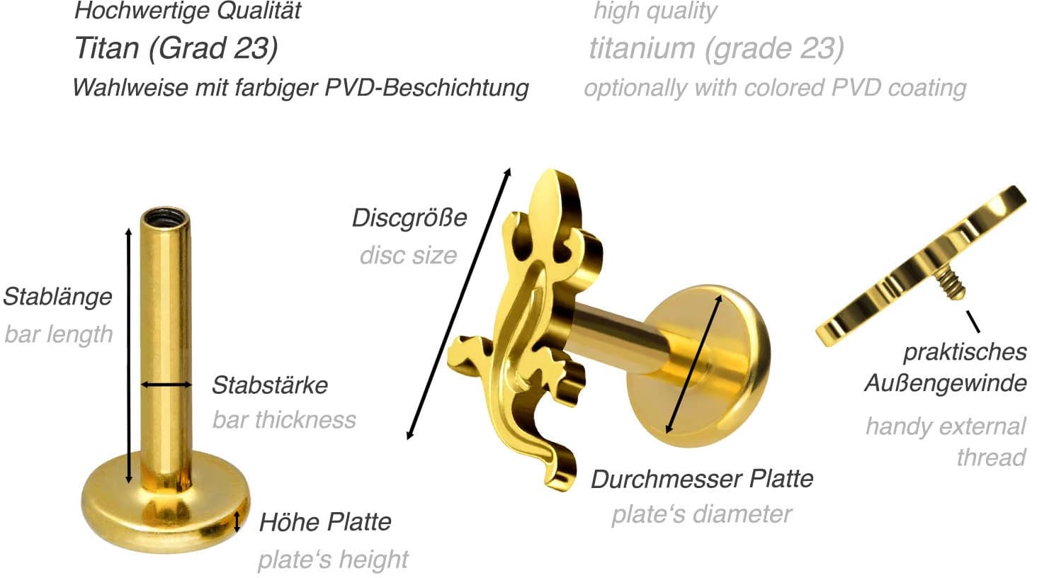 Titan Labret mit Innengewinde GECKO