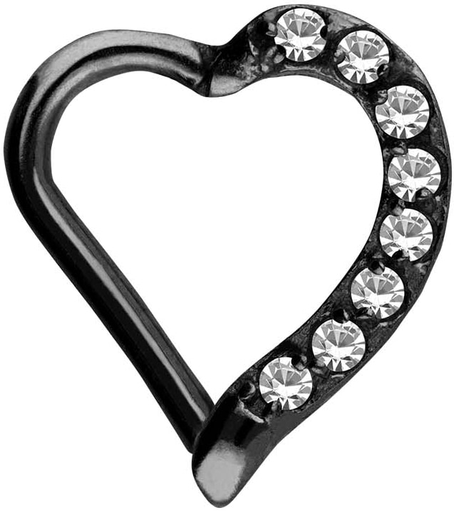 Surgical steel clicker HEART + SETTED CRYSTALS