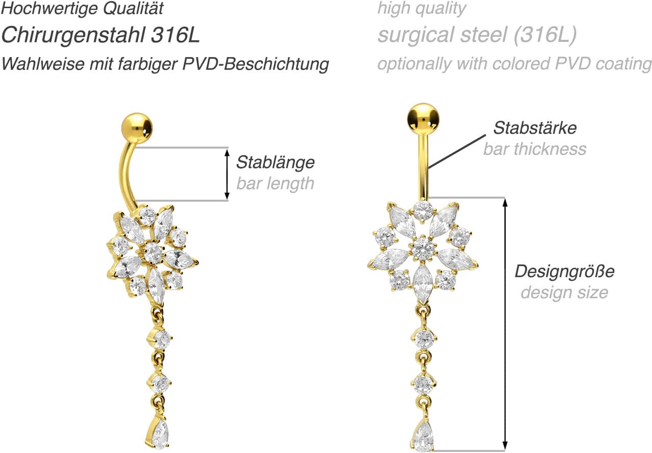 Surgical steel bananabell CRYSTAL FLOWER