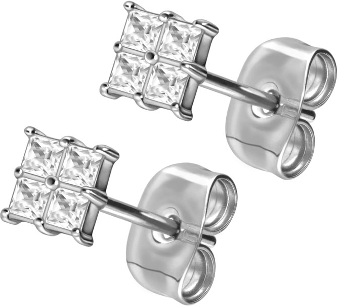 Titanium ear studs SETTED CRYSTAL SQUARE