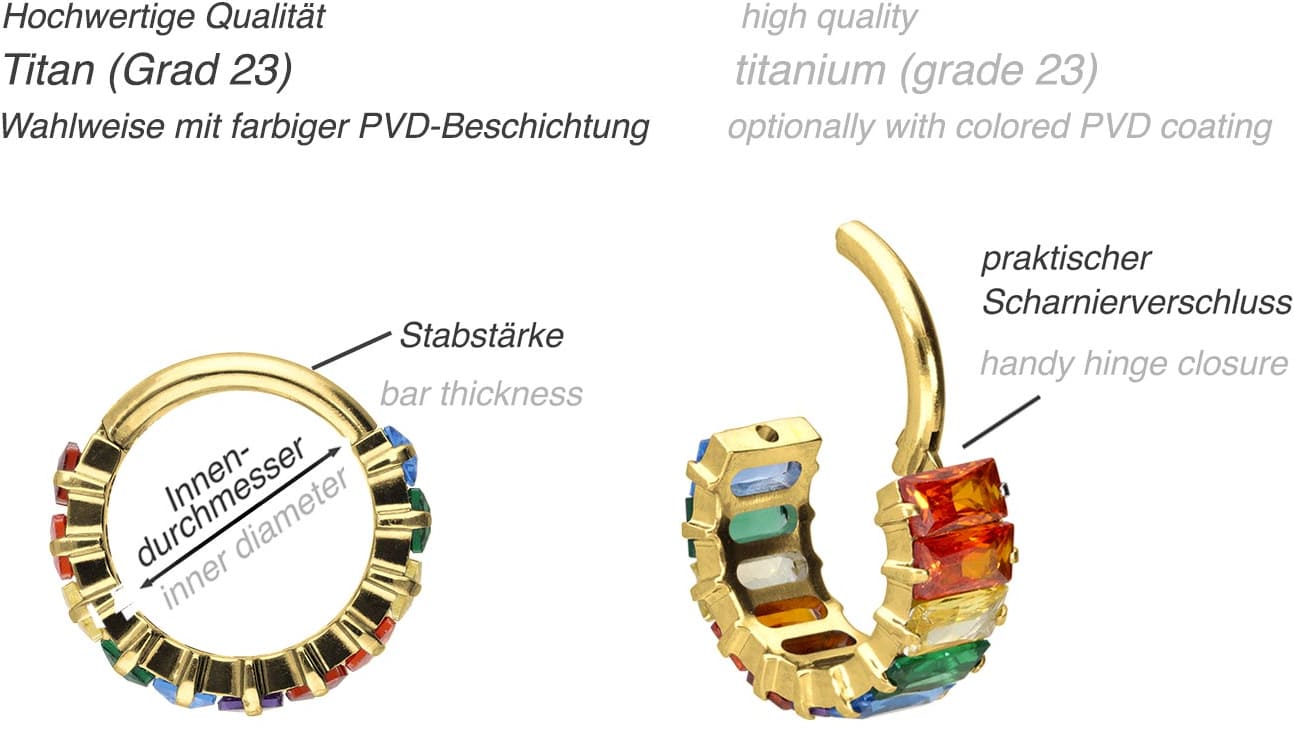 Titan Segmentring Clicker EINGEFASSTE BUNTE KRISTALLRECHTECKE