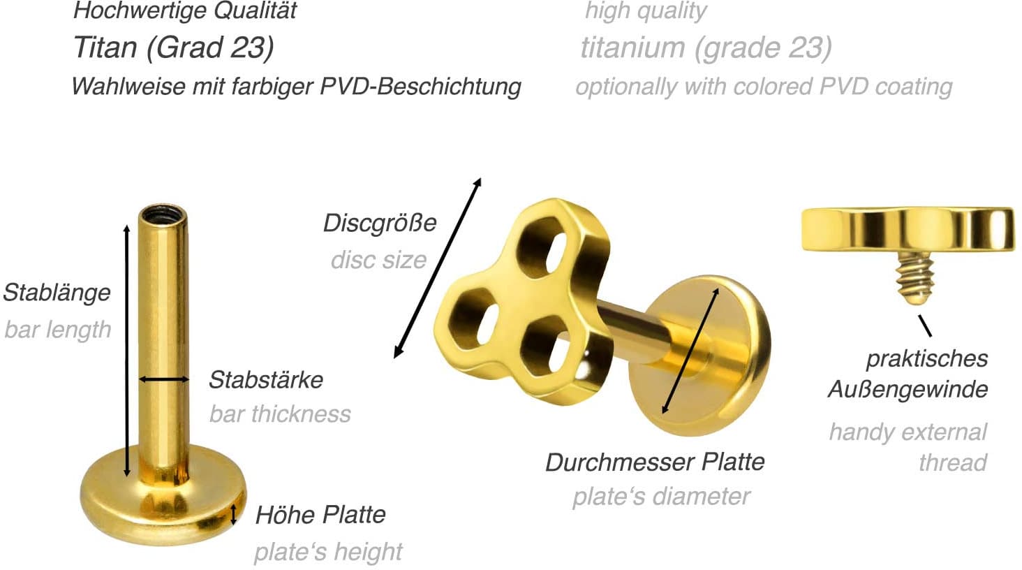 Titan Labret mit Innengewinde HONIGWABEN