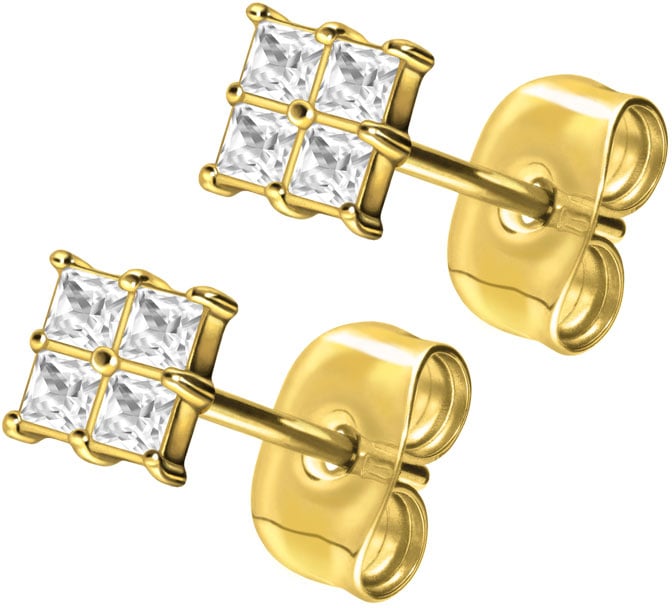 Titanium ear studs SETTED CRYSTAL SQUARE