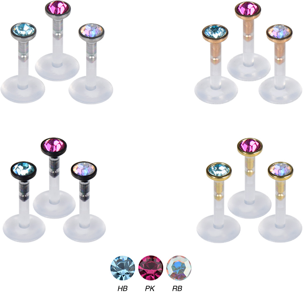 PTFE labret with surgical steel disc crystal - plug in system ++SALE++