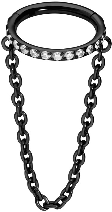 Titanium segment ring clicker SETTED CRYSTALS + CHAIN