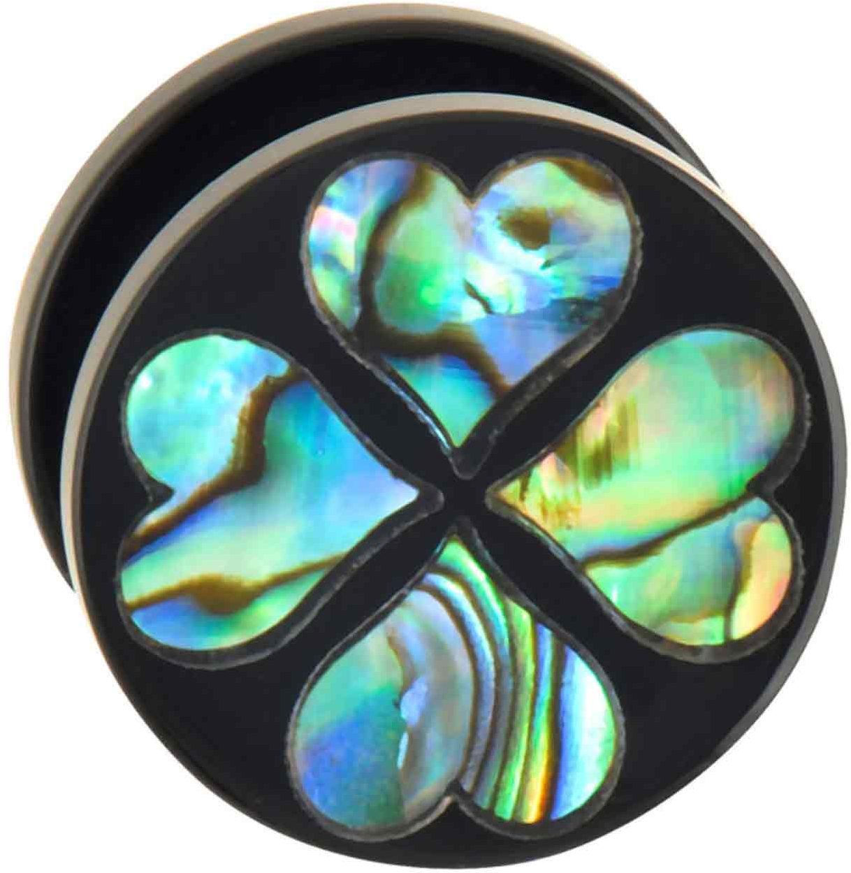 Acrylic plug with abalone shell FOUR HEARTS