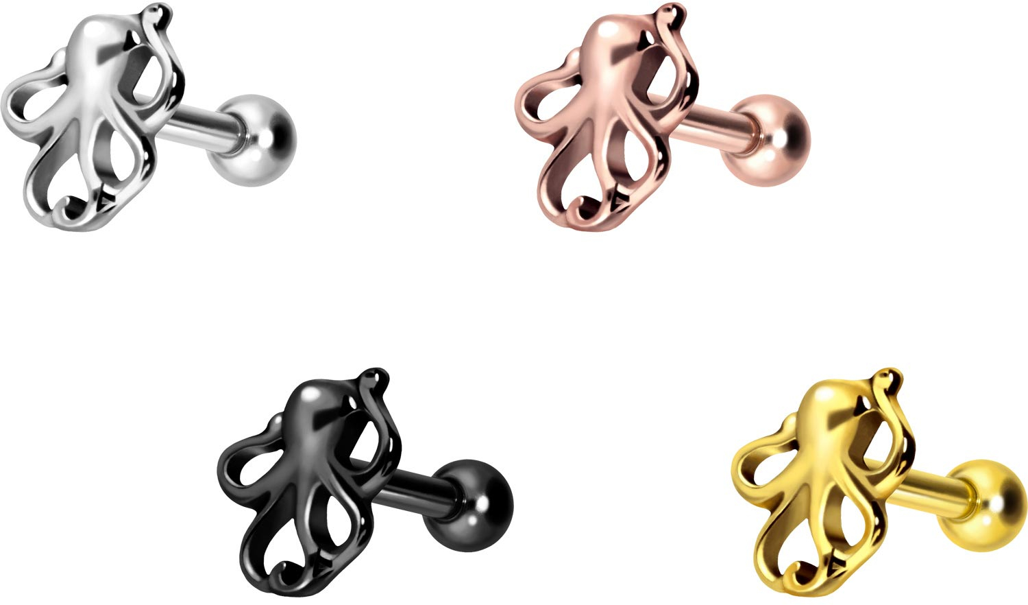 Titan Ohrpiercing mit Innengewinde OKTOPUS