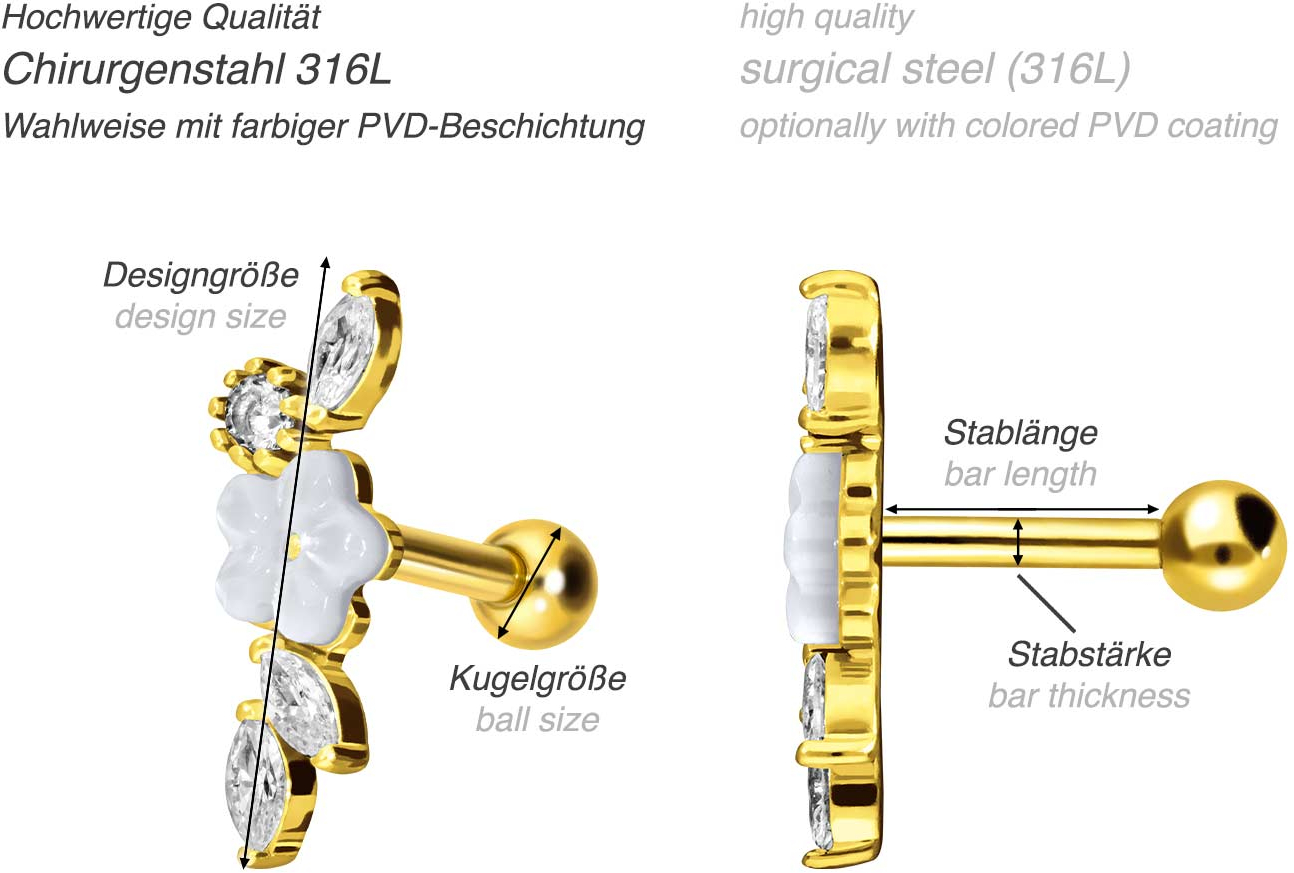 Chirurgenstahl Ohrpiercing BLUME + KRISTALLBLÄTTER