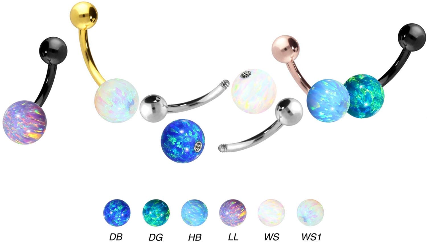 Surgical steel bananabell SYNTHETIC OPAL + SURGICAL STEEL BALL