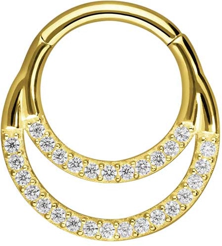 18 carat gold segment ring clicker 2 RINGS + SETTED CRYSTALS