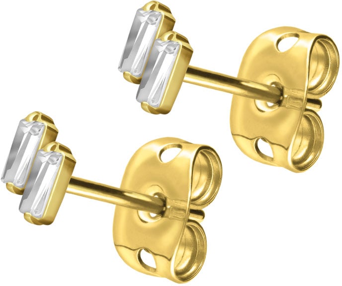 Titanium ear studs 2 SETTED CRYSTAL RECTANGLES